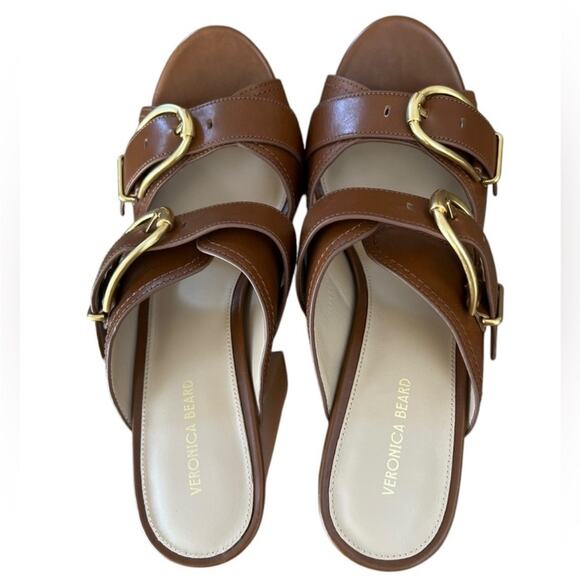 NWOT Veronica Beard Garrick Dual Buckle Platform Hazelwood Brown Sandals – Sz 10 - Picture 7 of 13